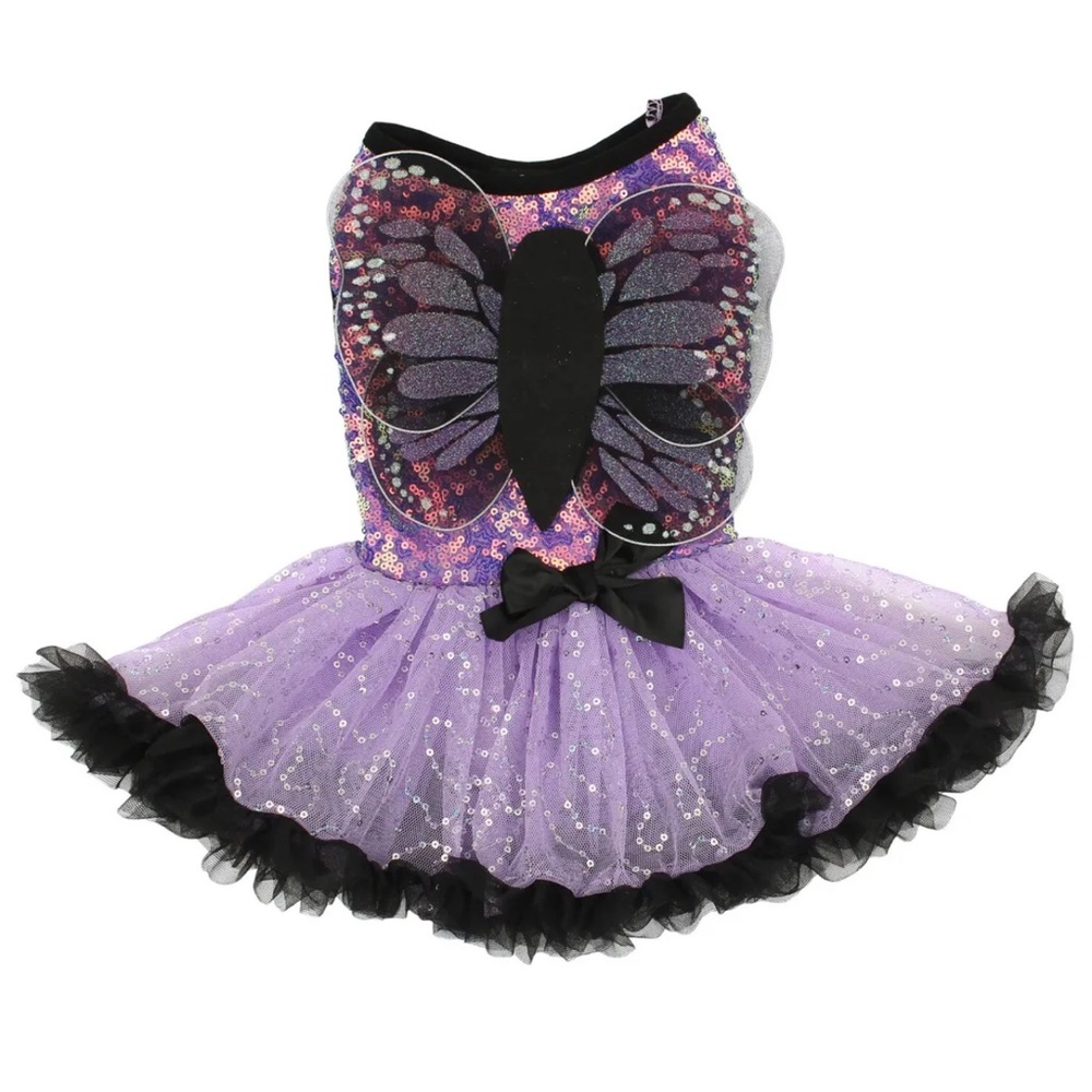 Costume Dog Cat Pink Purple Butterfly Wings tutu Ruffle Dress Sequin Ballerina